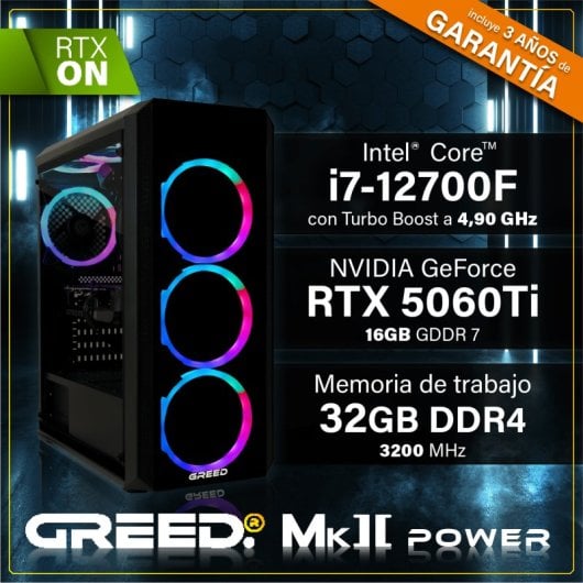 PC Sobremesa GREED MK2 Power i7-12700F 32GB 1TB SSD RTX 5060 Ti Windows 11 Pro