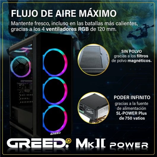 PC Sobremesa GREED MK2 Power i7-12700F 32GB 1TB SSD RTX 5060 Ti Windows 11 Pro