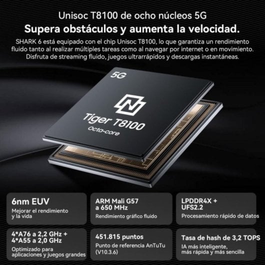 Smartphone Blackview Shark 6 5G 8GB RAM 128GB 6.88" 5000mAh Huella dactilar NFC Android 15 Negro