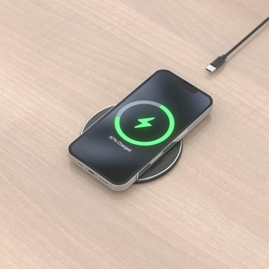 Cargador sans fil USB-C 15W pour smartphone, noir, intérieur, technologie Qi