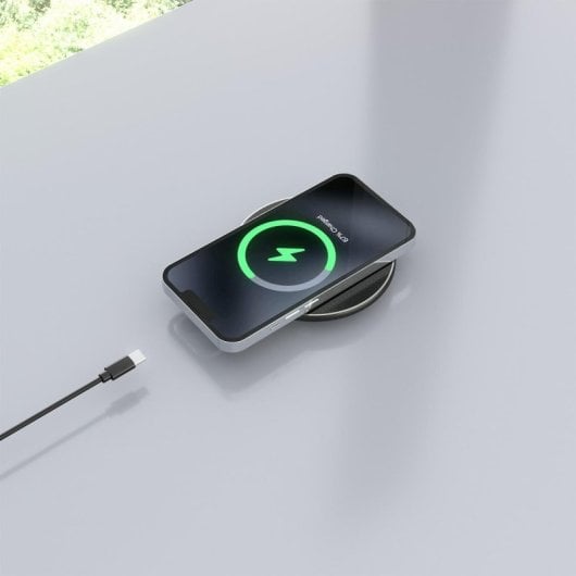 Cargador sans fil USB-C 15W pour smartphone, noir, intérieur, technologie Qi