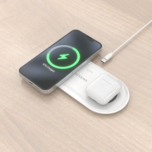 Kabelloses USB-C 2-in-1 Ladegerät 15W für Handy und Kopfhörer, Weiß