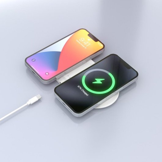 Kabelloses USB-C 2-in-1 Ladegerät 15W für Handy und Kopfhörer, Weiß