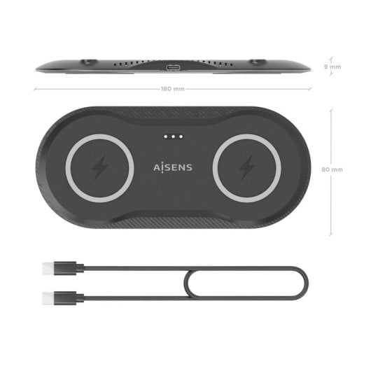 Cargador Wireless USB-C 15W 2 en 1 pour Smartphone et Écouteurs, Noir