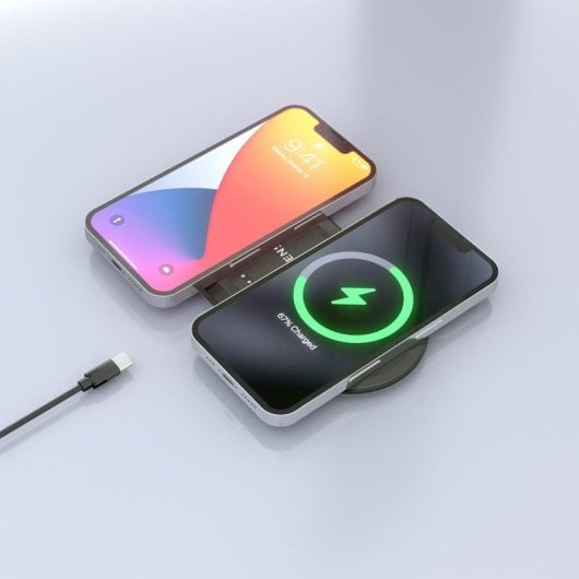 Cargador Wireless USB-C 15W 2 en 1 pour Smartphone et Écouteurs, Noir