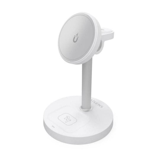 Caricatore Wireless 3 in 1 USB-C 15W per Smartphone, Apple Watch e Auricolari, Bianco
