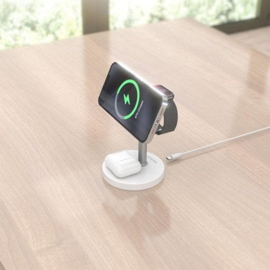 Caricatore Wireless 3 in 1 USB-C 15W per Smartphone, Apple Watch e Auricolari, Bianco