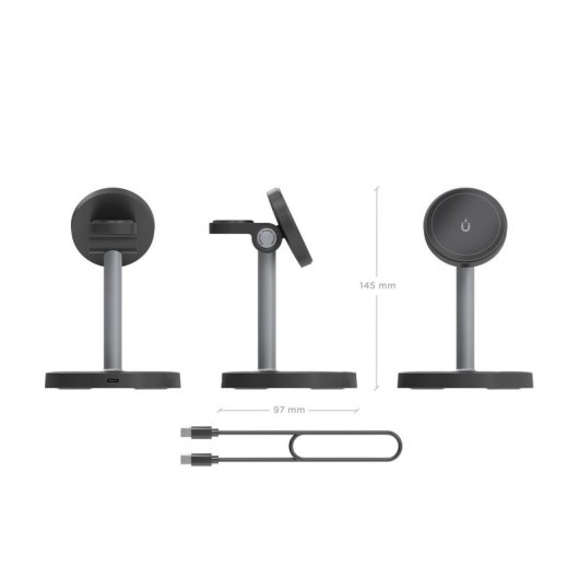 Cargador sans fil USB-C 3 en 1 15W pour mobile, Apple Watch, écouteurs, noir