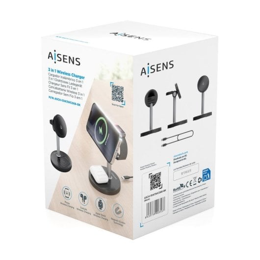 Cargador sans fil USB-C 3 en 1 15W pour mobile, Apple Watch, écouteurs, noir