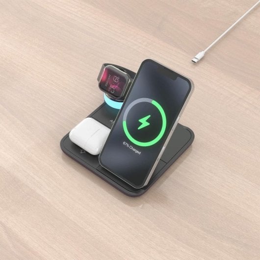 Cargador USB-C 4 en 1 15W pour Smartphone, Apple Watch, Écouteurs, Noir