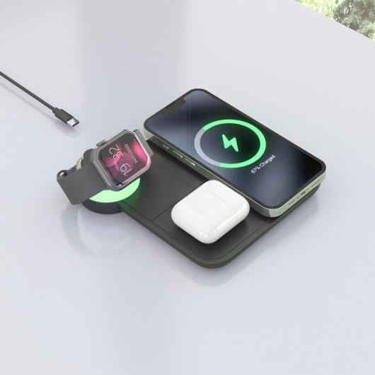 Cargador USB-C 4 en 1 15W pour Smartphone, Apple Watch, Écouteurs, Noir