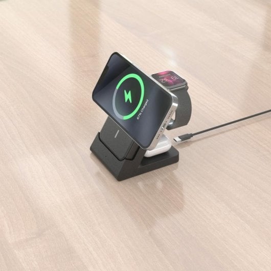 Cargador sans fil USB-C 4 en 1 de 15W pour Smartphone, Apple Watch et écouteurs, Noir