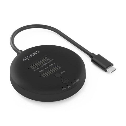 Aisens ASDS-2M2N05-BK Dock USB 3.2 Gen2x2 20Gbps com 2x Baías M.2 NVMe e Clonagem Sem PC em ABS Preto