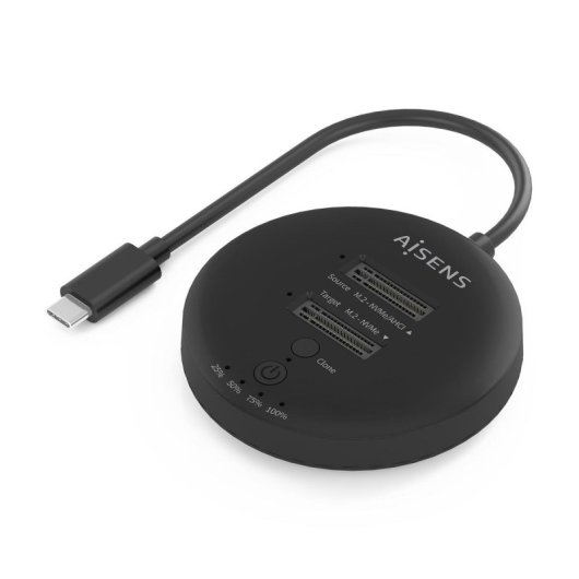 Aisens ASDS-2M2N05-BK Dock USB 3.2 Gen2x2 20Gbps com 2x Baías M.2 NVMe e Clonagem Sem PC em ABS Preto
