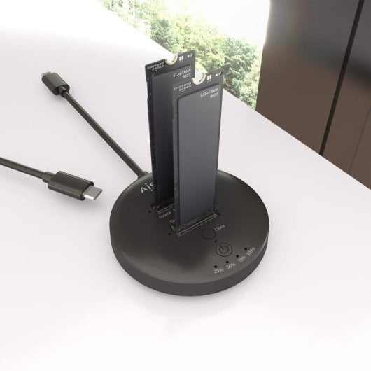 Aisens ASDS-2M2N05-BK Dock USB 3.2 Gen2x2 20Gbps com 2x Baías M.2 NVMe e Clonagem Sem PC em ABS Preto