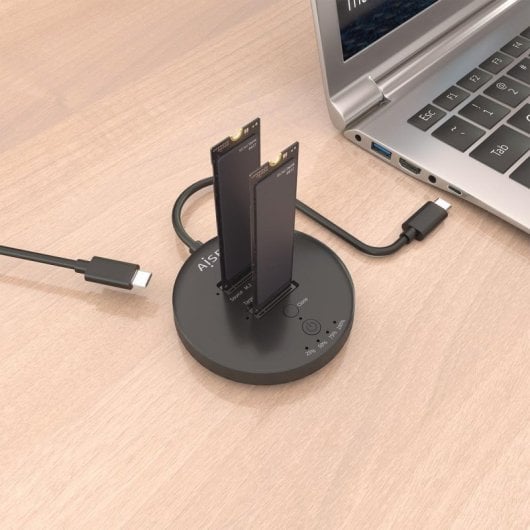 Aisens ASDS-2M2N05-BK Dock USB 3.2 Gen2x2 20Gbps com 2x Baías M.2 NVMe e Clonagem Sem PC em ABS Preto