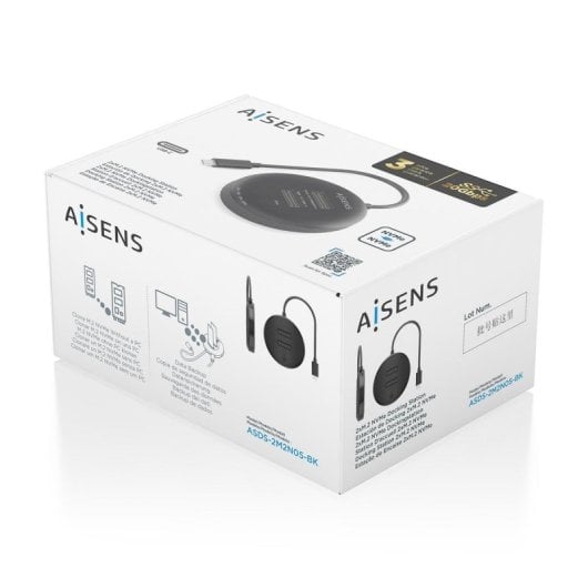 Aisens ASDS-2M2N05-BK Dock USB 3.2 Gen2x2 20Gbps com 2x Baías M.2 NVMe e Clonagem Sem PC em ABS Preto