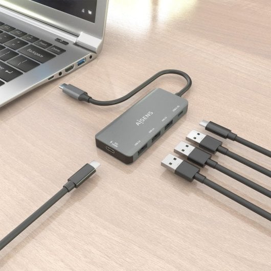 Hub USB 3.1 USB-C Aisens 1xUSB-C PD 100W + 1xUSB-C 3.0 + 3xUSB-A 2.0, Gris, 15cm
