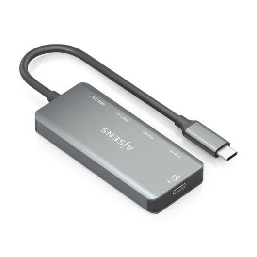 AISENS Hub USB-C 100W PD, 5 Gbit/s, Aluminium, 15cm, Grau, 4 USB-Anschlüsse