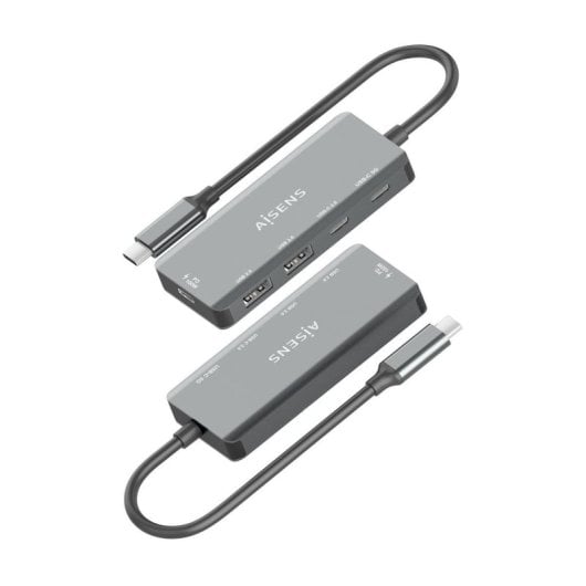 AISENS Hub USB-C 100W PD, 5 Gbit/s, Aluminium, 15cm, Grau, 4 USB-Anschlüsse