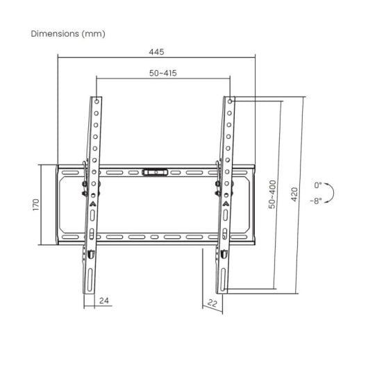 Eco Neigbarer Monitor-/TV-Wandhalter 32-75 Zoll 45 kg Stahl Schwarz VESA 50x50-400x400