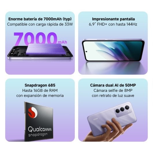 Xiaomi Redmi 15 4G 6GB 128GB 6.9" FHD+ 144Hz 7000mAh Dual SIM NFC Negro Medianoche