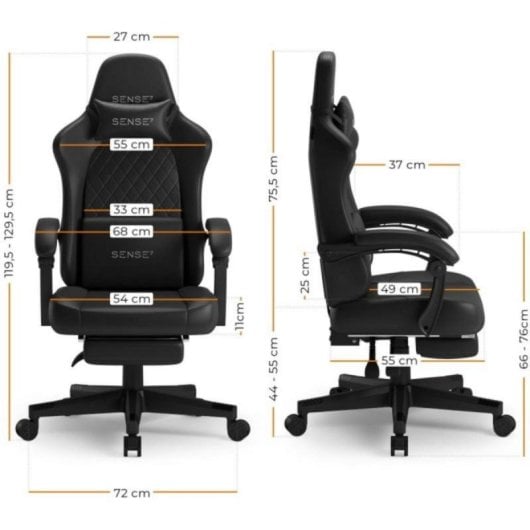 Silla Gaming Sense7 Devon Negra, Respaldo Reclinable FlowTech™ 90°-135°, Tapizado Alcantara o Piel Eco, Soporta hasta 12