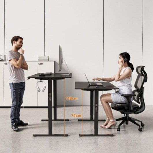 Escritorio eléctrico SENSE7 NOJO Light 140x70cm, altura ajustable, memoria 3 posiciones, MDF y acero, hasta 70kg, soport