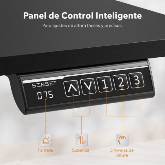 SENSE7 Nojo Light Escritorio Regulable Eléctrica con Motor 140x70 Negro