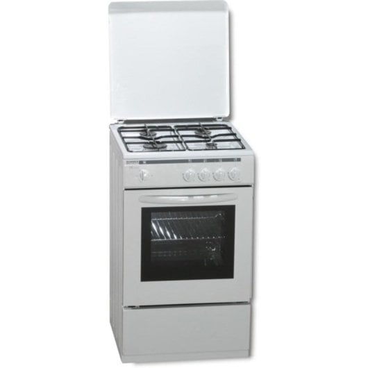 Cocina de Gas Rommer VCH455 GB 4 Quemadores, Esmaltada en Blanco con Tapa de Acero