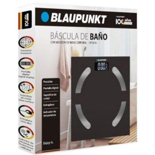 Báscula de baño BP5010 negra extraplana, alta precisión, sensores metálicos y temperatura