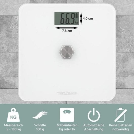 Báscula electrónica sin pilas, vidrio templado 31x31 cm, 180 kg, alta precisión, LCD grande