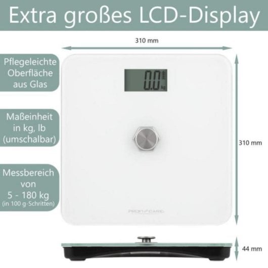 Báscula electrónica sin pilas, vidrio templado 31x31 cm, 180 kg, alta precisión, LCD grande