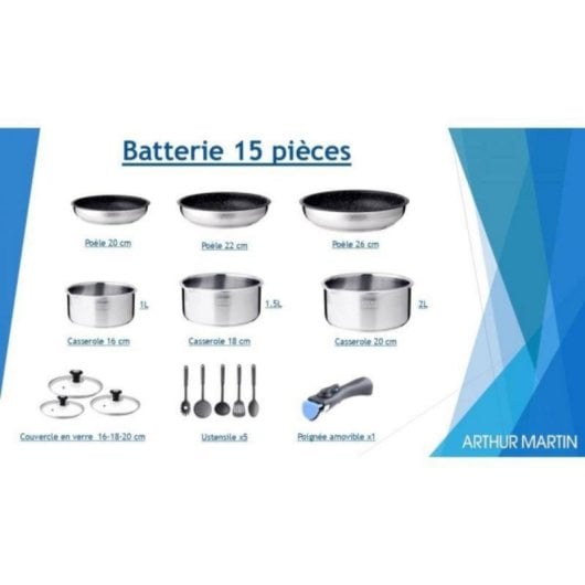 Set batería de cocina inox profesional 2 sartenes antiadherentes, 3 cacerolas, mango extraíble, utensilios nylon