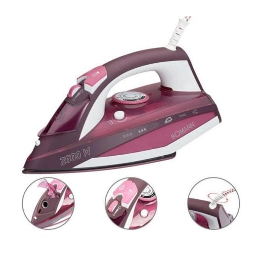 Plancha vapor-seco cerámica 2600W, 0,38L, control vapor, autolimpieza, rosa/blanco