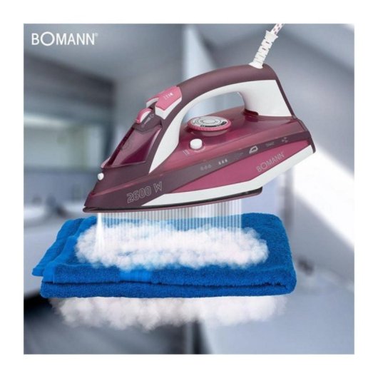 Plancha vapor-seco cerámica 2600W, 0,38L, control vapor, autolimpieza, rosa/blanco