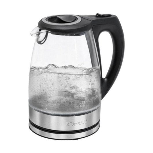 Elektrischer Wasserkocher 1,7L 2200W Glas & Edelstahl, 360° drehbare Basis, Automatischer Abschaltfunktion