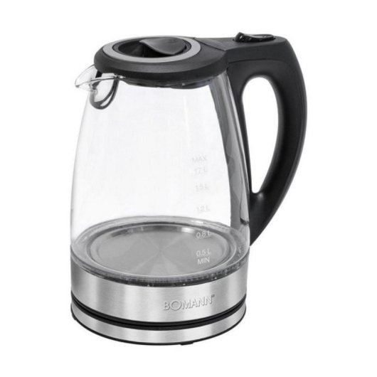 Elektrischer Wasserkocher 1,7L 2200W Glas & Edelstahl, 360° drehbare Basis, Automatischer Abschaltfunktion