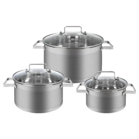 Batería de Cocina Profesional 6 Piezas Acero Inoxidable 18/10, Tapas Vidrio, Apta Inducción y Horno
