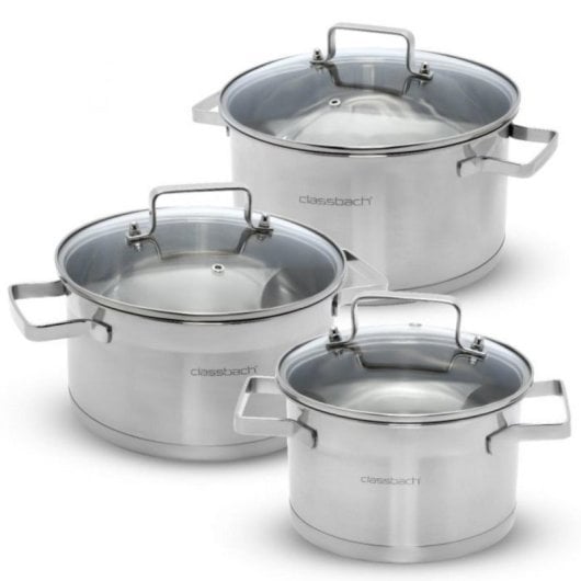 Batería de Cocina Profesional 6 Piezas Acero Inoxidable 18/10, Tapas Vidrio, Apta Inducción y Horno
