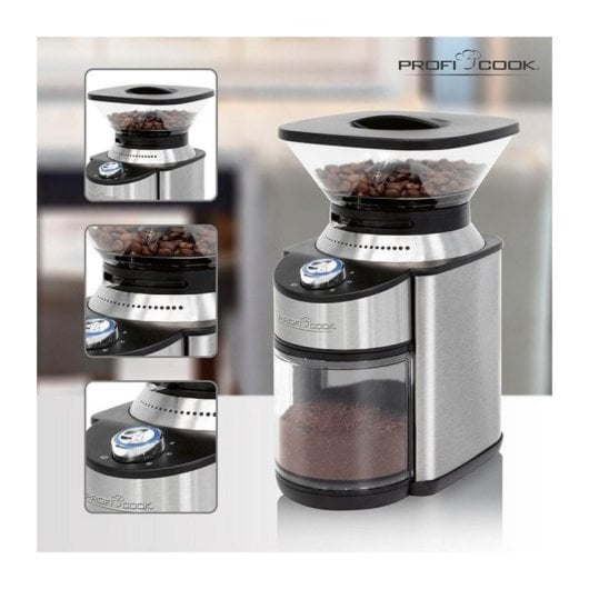 Moulin à café électrique ProfiCook PC-EKM 1205, 230 g, Acier inoxydable, 200 W, 16 positions