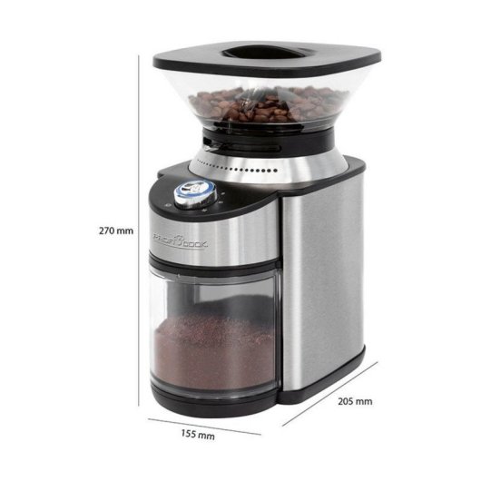 Moulin à café électrique ProfiCook PC-EKM 1205, 230 g, Acier inoxydable, 200 W, 16 positions