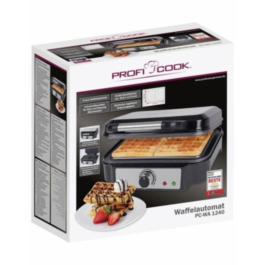 ProfiCook PC-WA 1240 Gaufrier, 2 Gaufres, Noir, Acier inoxydable, 1000 W