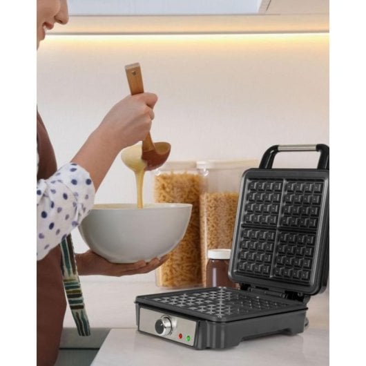 Gaufrier ProfiCook PC-WA 1241, 4 Gaufres, Noir, Acier Inoxydable, 1200 W