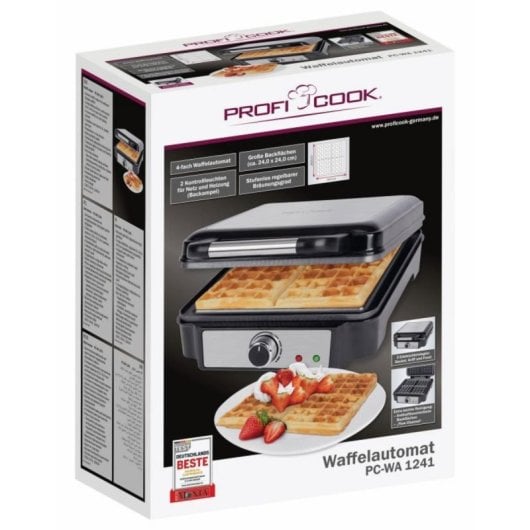 Gaufrier ProfiCook PC-WA 1241, 4 Gaufres, Noir, Acier Inoxydable, 1200 W