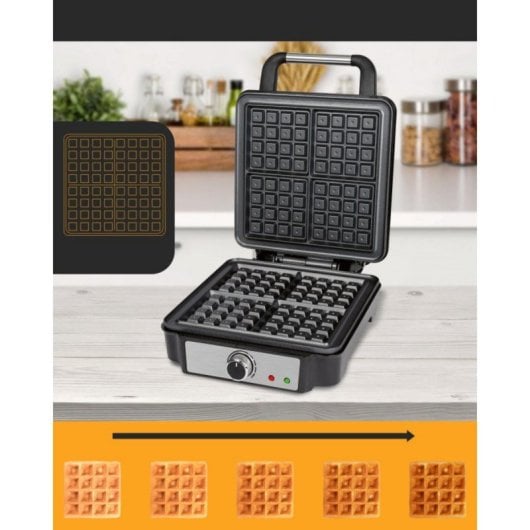 Gaufrier ProfiCook PC-WA 1241, 4 Gaufres, Noir, Acier Inoxydable, 1200 W