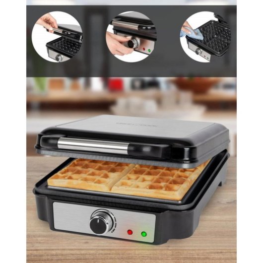Gaufrier ProfiCook PC-WA 1241, 4 Gaufres, Noir, Acier Inoxydable, 1200 W