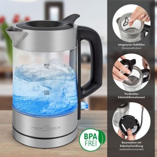 ProfiCook PC-WKS 1229 G 1 L Glas Edelstahl 1600 W Überhitzungsschutz