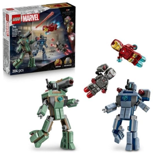 Set LEGO Marvel Iron Man y Máquina de Guerra 76320 con drones articulados y 204 piezas