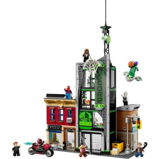 Conjunto Lego Marvel Spider-Man vs Oscorp 808 peças 8 minifiguras Edificios Urbanos